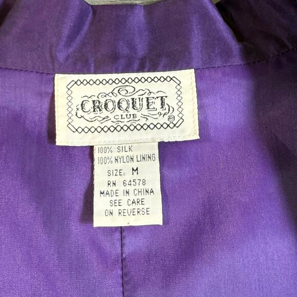 Vtg Croquet Club 100% Silk Jacket Size M Oversized Boyfriend Blazer 80s Purple - Picture 7 of 16